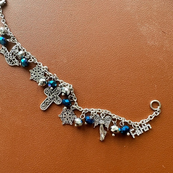 Beautiful Religious Bracelet - Blue & Silvertone - Picture 2 of 3